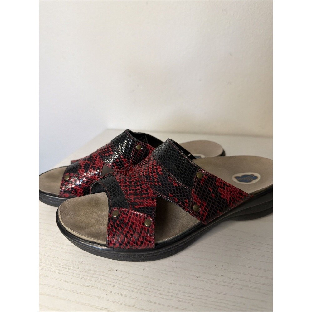 Dr Comfort Women Leather Red Snake Comfort Cushion Slip On Sandal Size 7 Eu 37.5